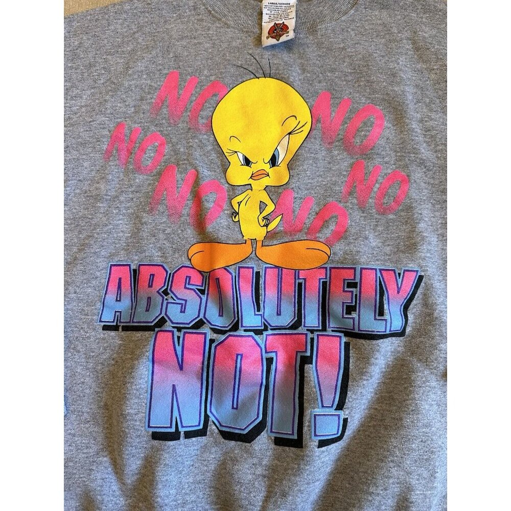 Vintage Tweety Bird Absolutely Not Sweatshirt Crewneck Large Looney Tunes‎ Gray - Picture 2 of 6